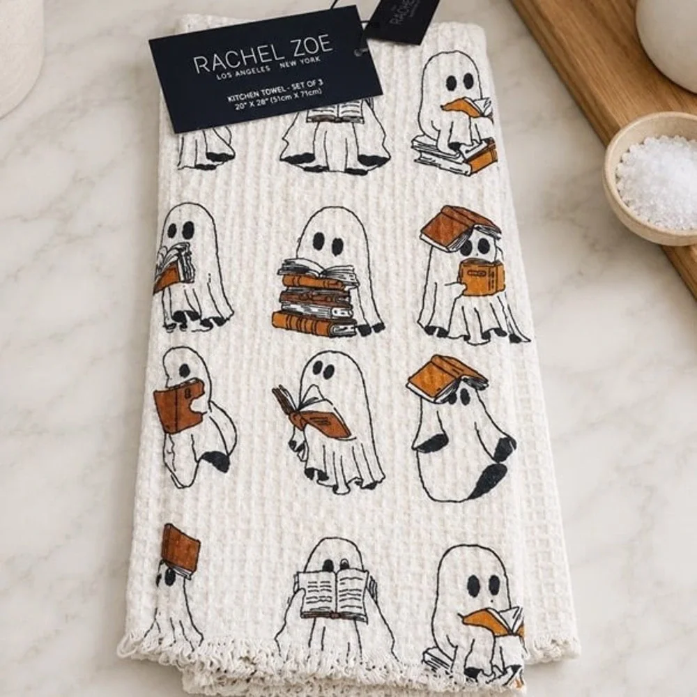 Tiktok Viral Ghosts Reading Books Halloween Kitchen Towels - Rachel Zoe